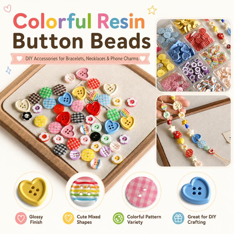 Set di 20 bottoni in resina colorati, perline sfuse per braccialetti fai da te.