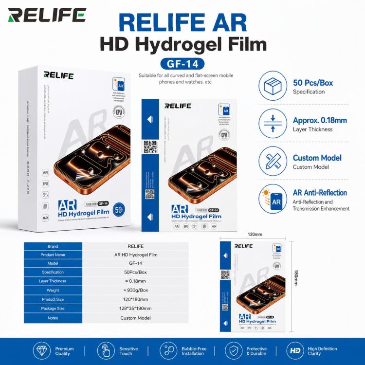 Pellicola idrogel antiriflesso HD 50 in 1 RELIFE GF-14 AR