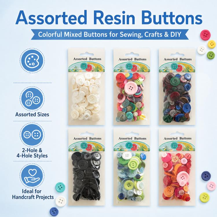 60 g/confezione Bottoni rotondi in resina colorati di varie dimensioni Kit per lavoretti fai da te per bambini, 100-200 pezzi/confezione, Round