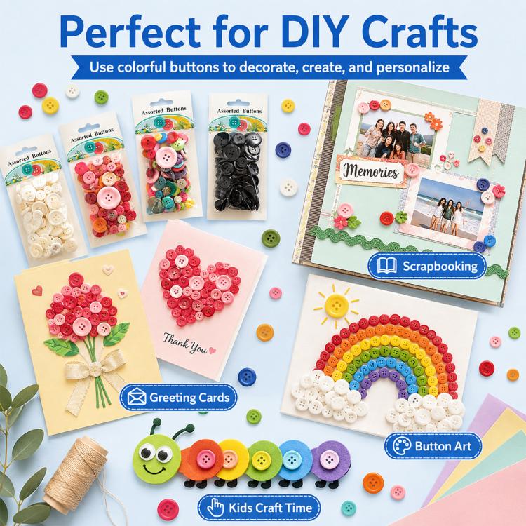 60 g/confezione Bottoni rotondi in resina colorati di varie dimensioni Kit per lavoretti fai da te per bambini, 100-200 pezzi/confezione, Round