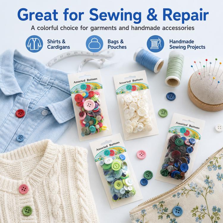 60 g/confezione Bottoni rotondi in resina colorati di varie dimensioni Kit per lavoretti fai da te per bambini, 100-200 pezzi/confezione, Round