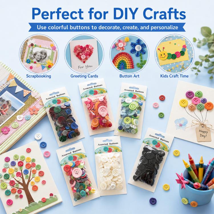 60 g/confezione Bottoni rotondi in resina colorati di varie dimensioni Kit per lavoretti fai da te per bambini, 100-200 pezzi/confezione, Round