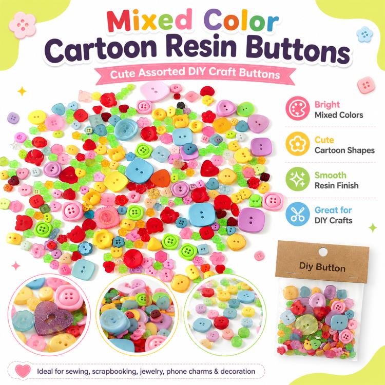 120 g/confezione Bottoni in resina rotondi, irregolari, colorati, di varie dimensioni, kit fai da te per bambini, 150-200 pezzi/confezione