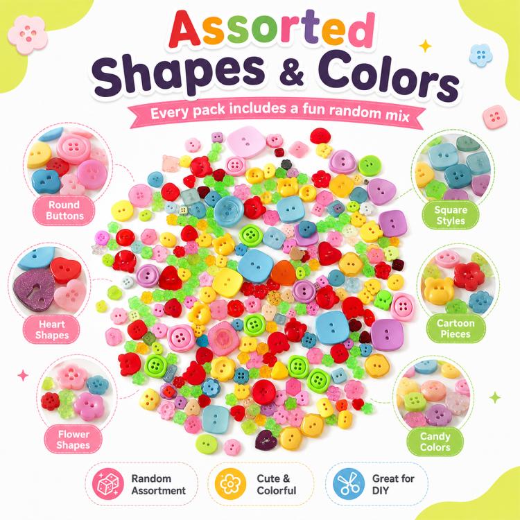 120 g/confezione Bottoni in resina rotondi, irregolari, colorati, di varie dimensioni, kit fai da te per bambini, 150-200 pezzi/confezione
