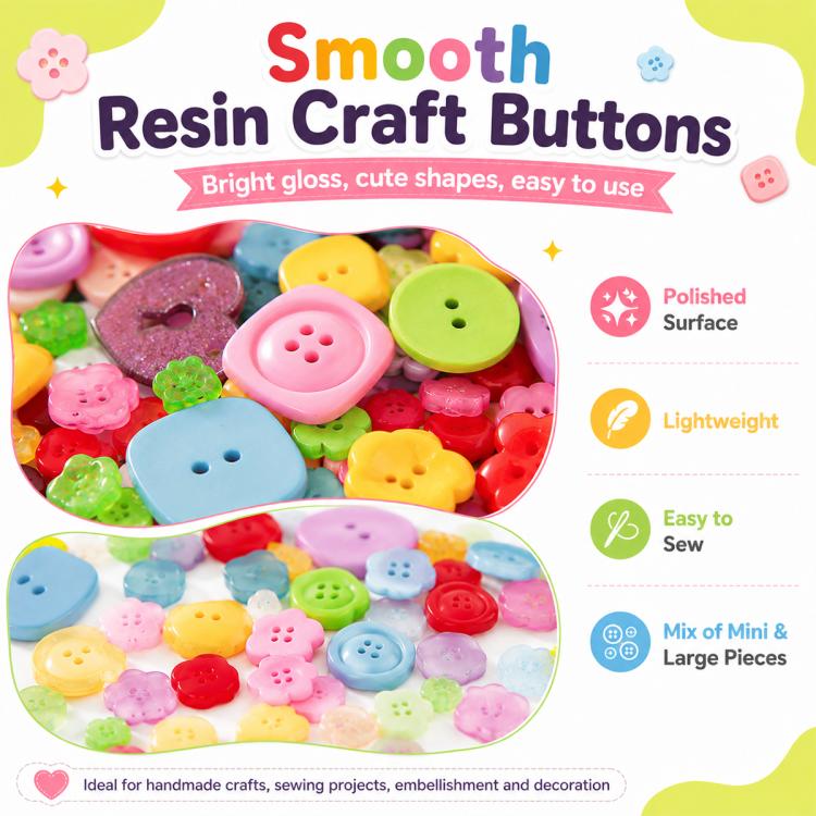 120 g/confezione Bottoni in resina rotondi, irregolari, colorati, di varie dimensioni, kit fai da te per bambini, 150-200 pezzi/confezione