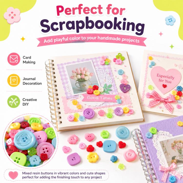 120 g/confezione Bottoni in resina rotondi, irregolari, colorati, di varie dimensioni, kit fai da te per bambini, 150-200 pezzi/confezione