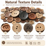 Bottoni in legno di cocco color legno naturale, misure miste, 100 g/confezione, 100-150 pezzi/confezione