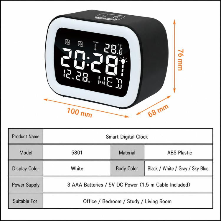 Orologio digitale elettronico DS-5801 con display LED intelligente della temperatura e luce notturna.