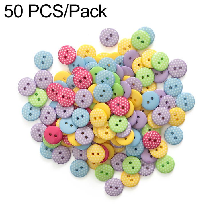 Bottoni rotondi in resina da 1,5 cm con motivi a pois e righe colorate, confezione da 50 pezzi., Round