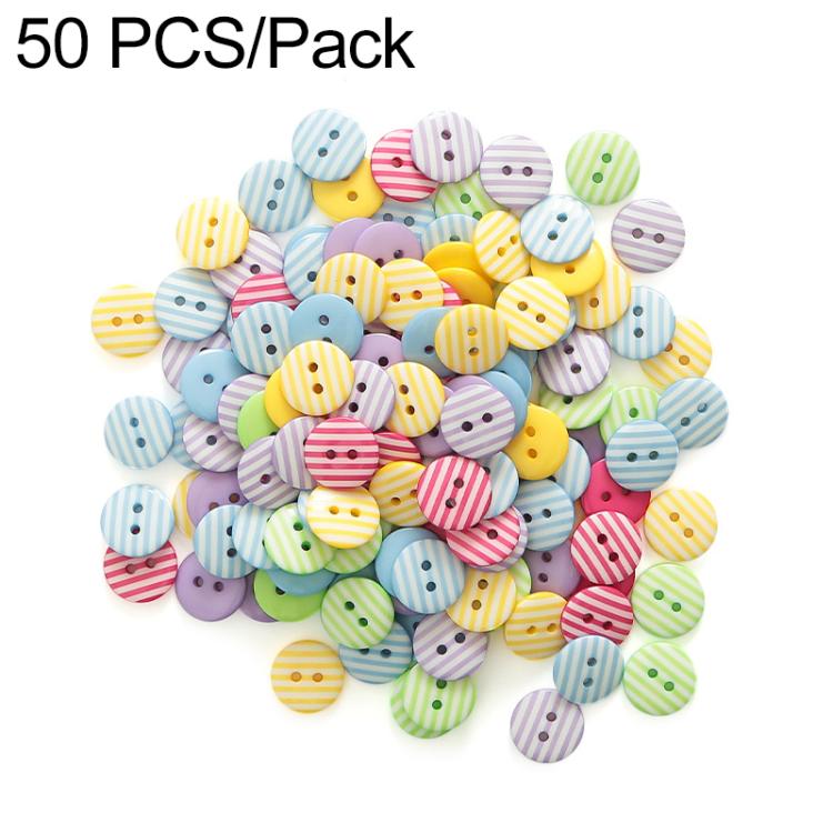 Bottoni rotondi in resina da 1,5 cm con motivi a pois e righe colorate, confezione da 50 pezzi., Round