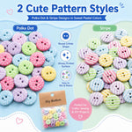 Bottoni rotondi in resina da 1,5 cm con motivi a pois e righe colorate, confezione da 50 pezzi., Round