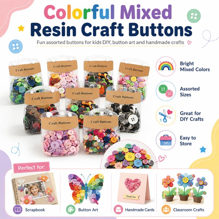 Kit per lavori creativi fai da te con bottoni rotondi in resina colorati di varie dimensioni, 175 g/confezione, 250-400 pezzi/confezione