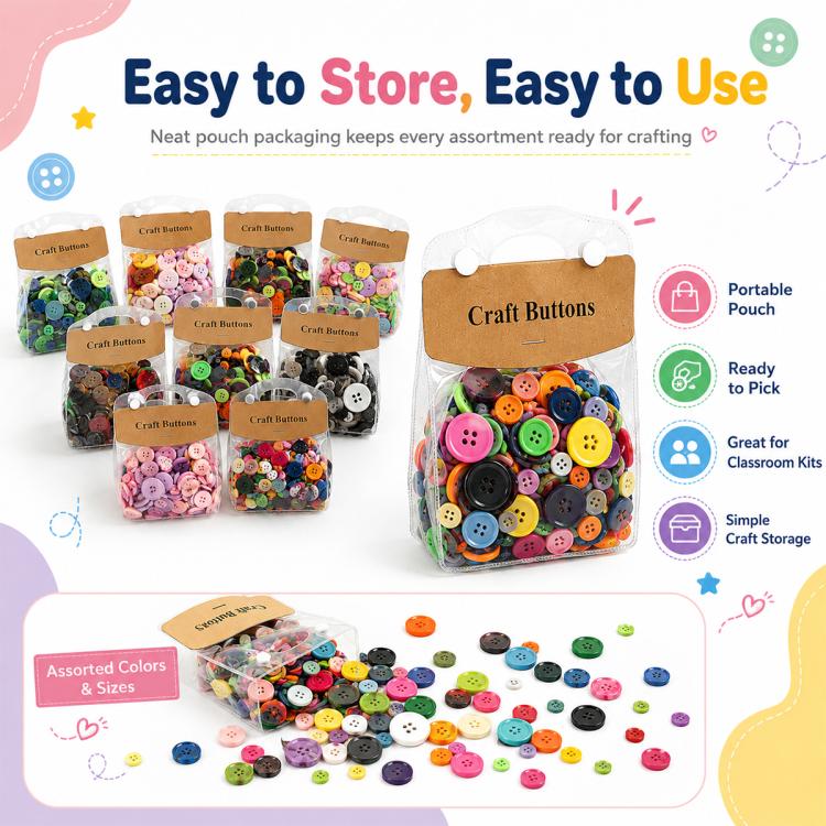 Kit per lavori creativi fai da te con bottoni rotondi in resina colorati di varie dimensioni, 175 g/confezione, 250-400 pezzi/confezione