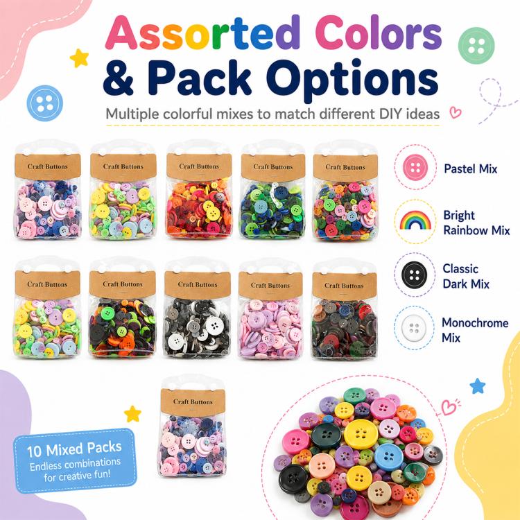 Kit per lavori creativi fai da te con bottoni rotondi in resina colorati di varie dimensioni, 175 g/confezione, 250-400 pezzi/confezione