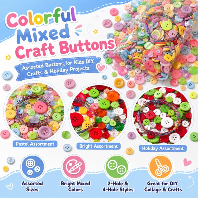 500 g/confezione Bottoni natalizi rotondi in resina colorati di varie dimensioni Kit per lavoretti fai da te per bambini, 800-1000 pezzi/confezione