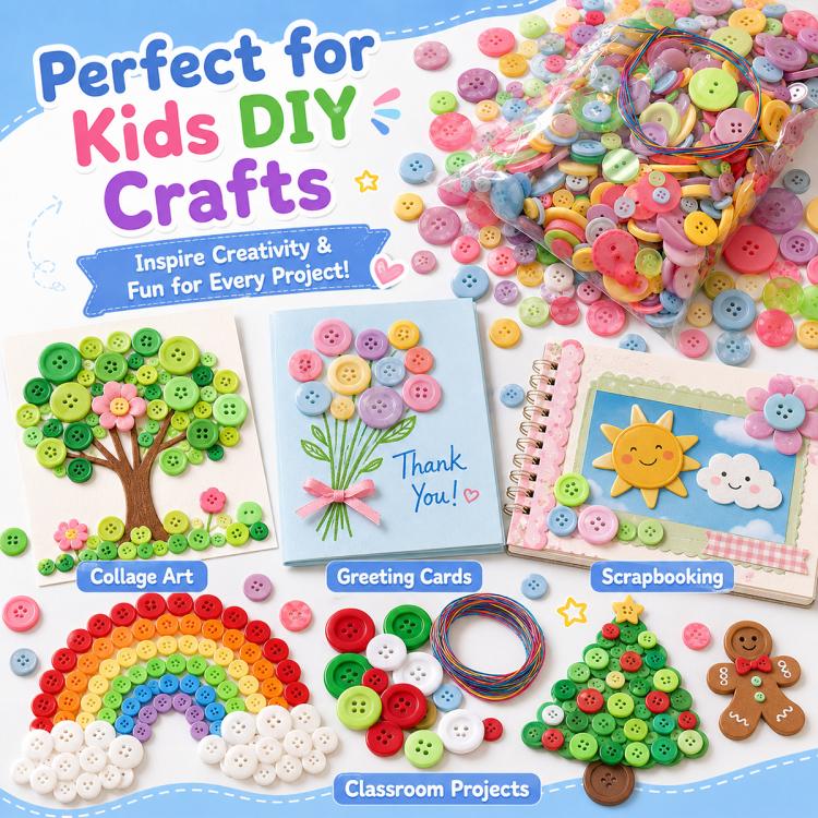 500 g/confezione Bottoni natalizi rotondi in resina colorati di varie dimensioni Kit per lavoretti fai da te per bambini, 800-1000 pezzi/confezione