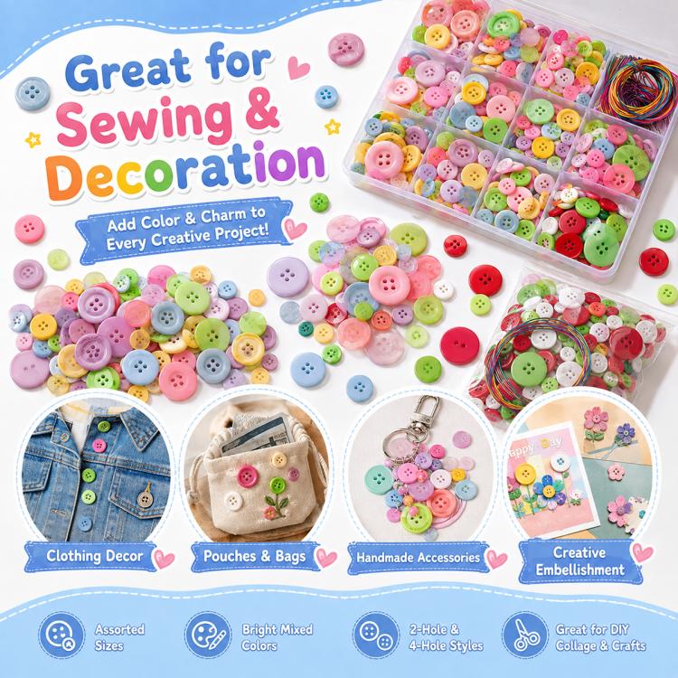 500 g/confezione Bottoni natalizi rotondi in resina colorati di varie dimensioni Kit per lavoretti fai da te per bambini, 800-1000 pezzi/confezione
