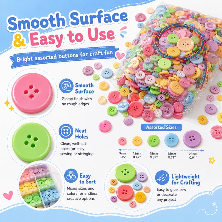 500 g/confezione Bottoni natalizi rotondi in resina colorati di varie dimensioni Kit per lavoretti fai da te per bambini, 800-1000 pezzi/confezione