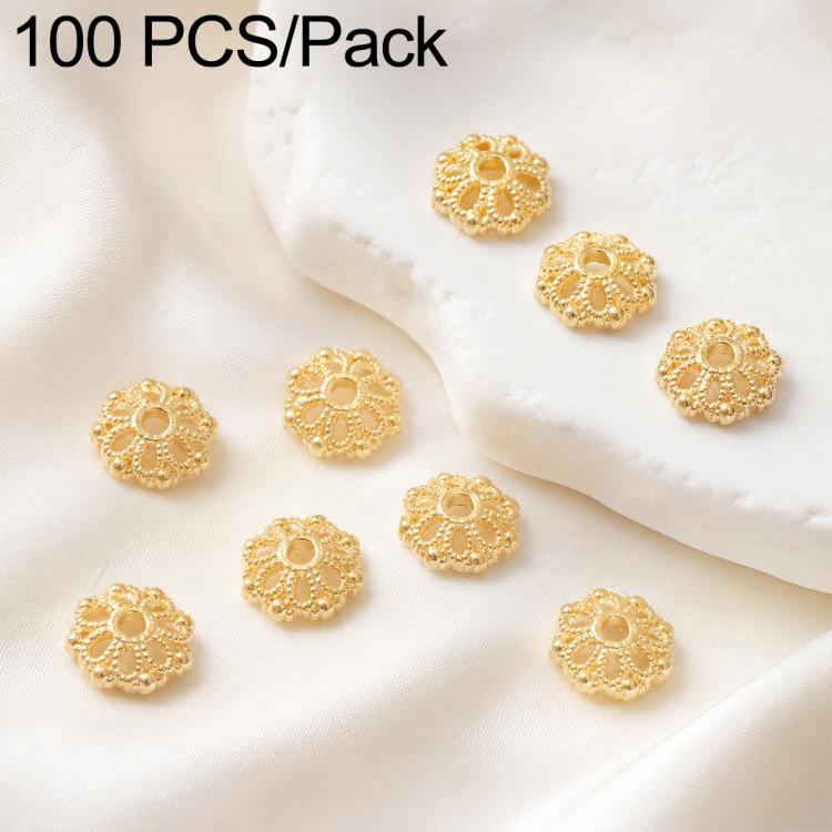 Confezione da 100 pezzi di copriperline a forma di fiore cavo placcati in oro, distanziatori per la creazione di gioielli fai da te., 6-Petal Point Cap 8mm, 6-Petal Flower Cap 9mm, Copper Coin Bead Cap 8mm Hole 2.4mm, Copper Coin Bead Cap 10mm Hole 3mm...