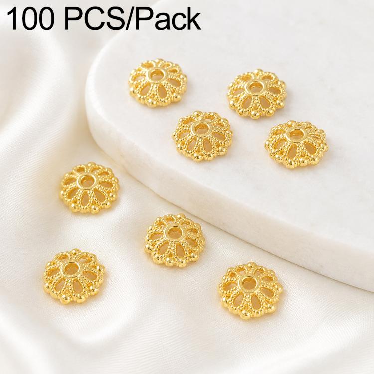Confezione da 100 pezzi di copriperline a forma di fiore cavo placcati in oro, distanziatori per la creazione di gioielli fai da te., 6-Petal Point Cap 8mm, 6-Petal Flower Cap 9mm, Copper Coin Bead Cap 8mm Hole 2.4mm, Copper Coin Bead Cap 10mm Hole 3mm...