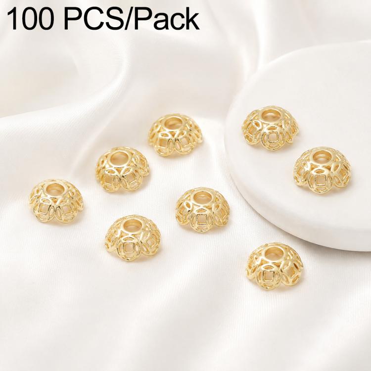Confezione da 100 pezzi di copriperline a forma di fiore cavo placcati in oro, distanziatori per la creazione di gioielli fai da te., 6-Petal Point Cap 8mm, 6-Petal Flower Cap 9mm, Copper Coin Bead Cap 8mm Hole 2.4mm, Copper Coin Bead Cap 10mm Hole 3mm...