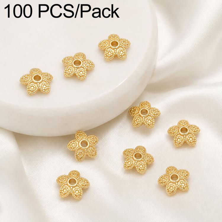 Confezione da 100 pezzi di copriperline a forma di fiore cavo placcati in oro, distanziatori per la creazione di gioielli fai da te., 6-Petal Point Cap 8mm, 6-Petal Flower Cap 9mm, Copper Coin Bead Cap 8mm Hole 2.4mm, Copper Coin Bead Cap 10mm Hole 3mm...