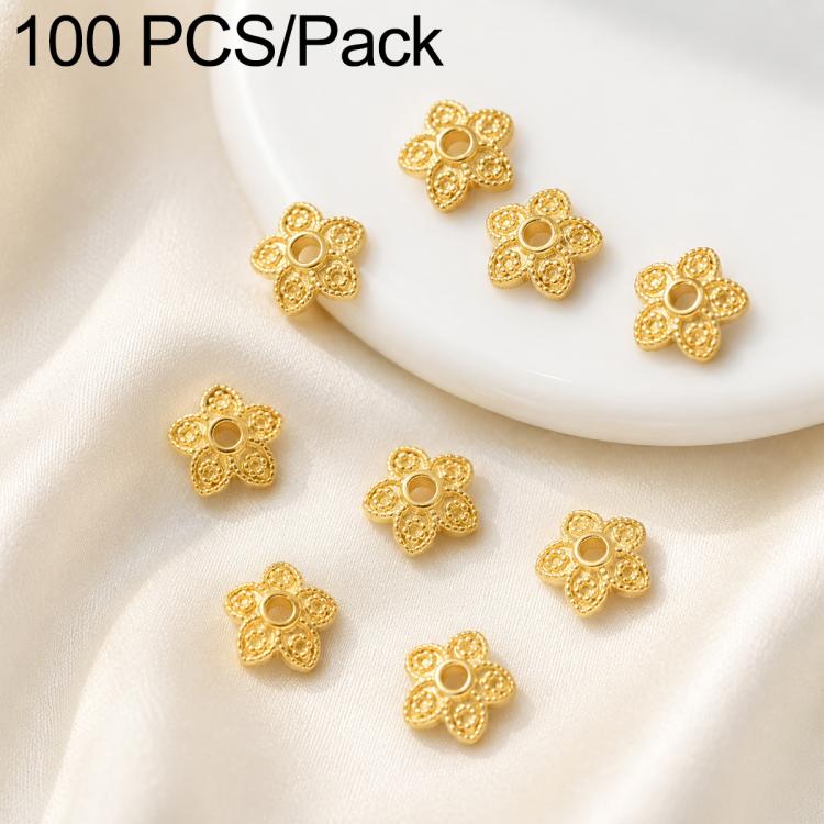Confezione da 100 pezzi di copriperline a forma di fiore cavo placcati in oro, distanziatori per la creazione di gioielli fai da te., 6-Petal Point Cap 8mm, 6-Petal Flower Cap 9mm, Copper Coin Bead Cap 8mm Hole 2.4mm, Copper Coin Bead Cap 10mm Hole 3mm...