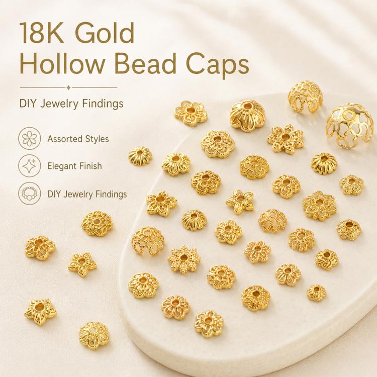 Confezione da 100 pezzi di copriperline a forma di fiore cavo placcati in oro, distanziatori per la creazione di gioielli fai da te., 6-Petal Point Cap 8mm, 6-Petal Flower Cap 9mm, Copper Coin Bead Cap 8mm Hole 2.4mm, Copper Coin Bead Cap 10mm Hole 3mm...