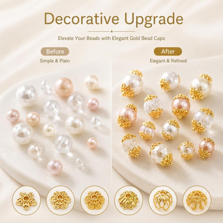 Confezione da 100 pezzi di copriperline a forma di fiore cavo placcati in oro, distanziatori per la creazione di gioielli fai da te., 6-Petal Point Cap 8mm, 6-Petal Flower Cap 9mm, Copper Coin Bead Cap 8mm Hole 2.4mm, Copper Coin Bead Cap 10mm Hole 3mm...