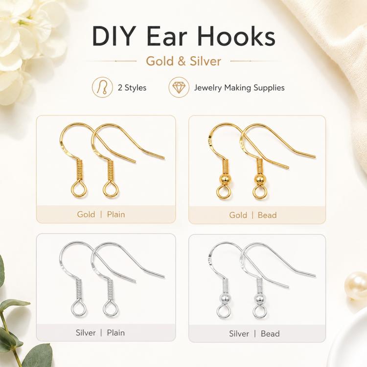 Confezione da 10 ganci per orecchini in argento sterling S925, semilavorati, ideali per la creazione di gioielli fai da te., Hooks, Bead Spring Large Hooks