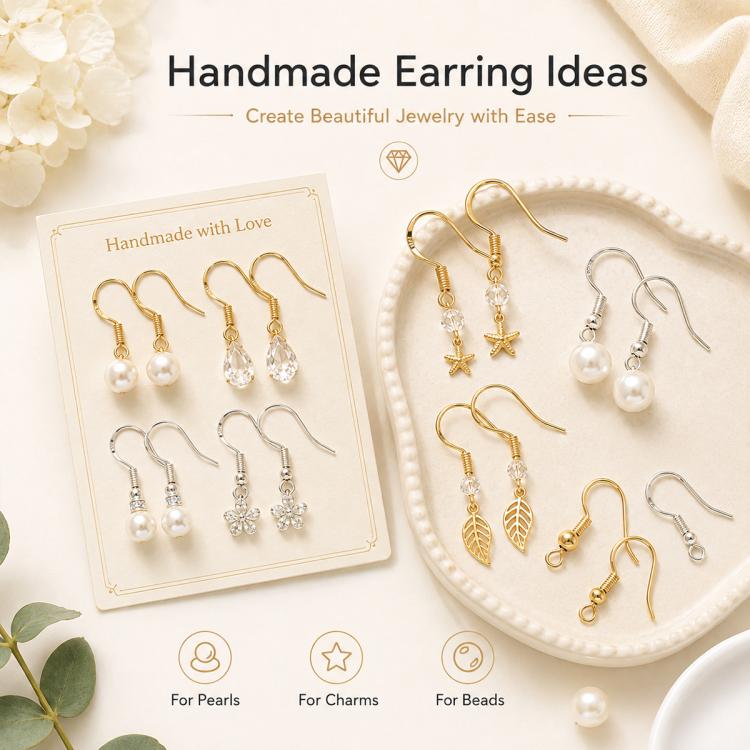 Confezione da 10 ganci per orecchini in argento sterling S925, semilavorati, ideali per la creazione di gioielli fai da te., Hooks, Bead Spring Large Hooks
