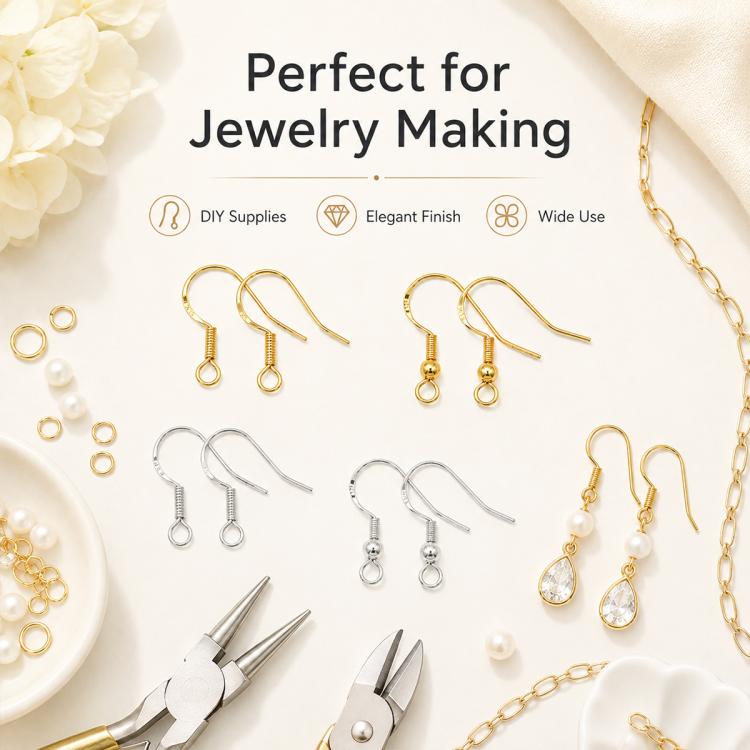 Confezione da 10 ganci per orecchini in argento sterling S925, semilavorati, ideali per la creazione di gioielli fai da te., Hooks, Bead Spring Large Hooks