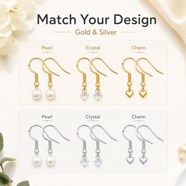 Confezione da 10 ganci per orecchini in argento sterling S925, semilavorati, ideali per la creazione di gioielli fai da te., Hooks, Bead Spring Large Hooks