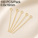 Confezione da 100 perni in ottone placcato oro con testa a sfera per la creazione di orecchini e gioielli fai da te., 0.6x16mm, 0.6x18mm