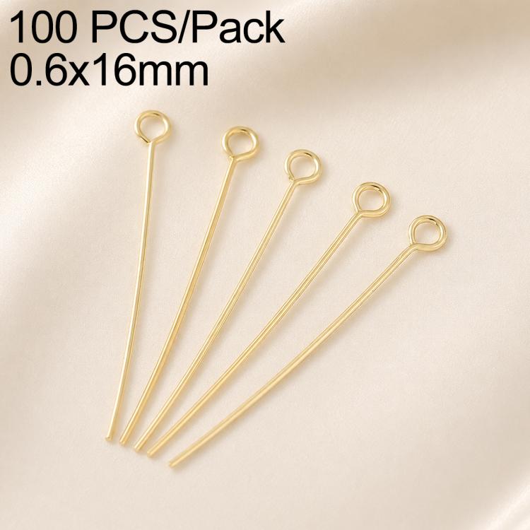 Confezione da 100 perni in ottone placcato oro con testa a sfera per la creazione di orecchini e gioielli fai da te., 0.6x16mm, 0.6x18mm