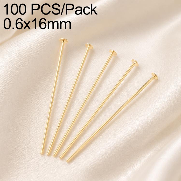Confezione da 100 perni in ottone placcato oro con testa a sfera per la creazione di orecchini e gioielli fai da te., 0.6x16mm, 0.6x18mm