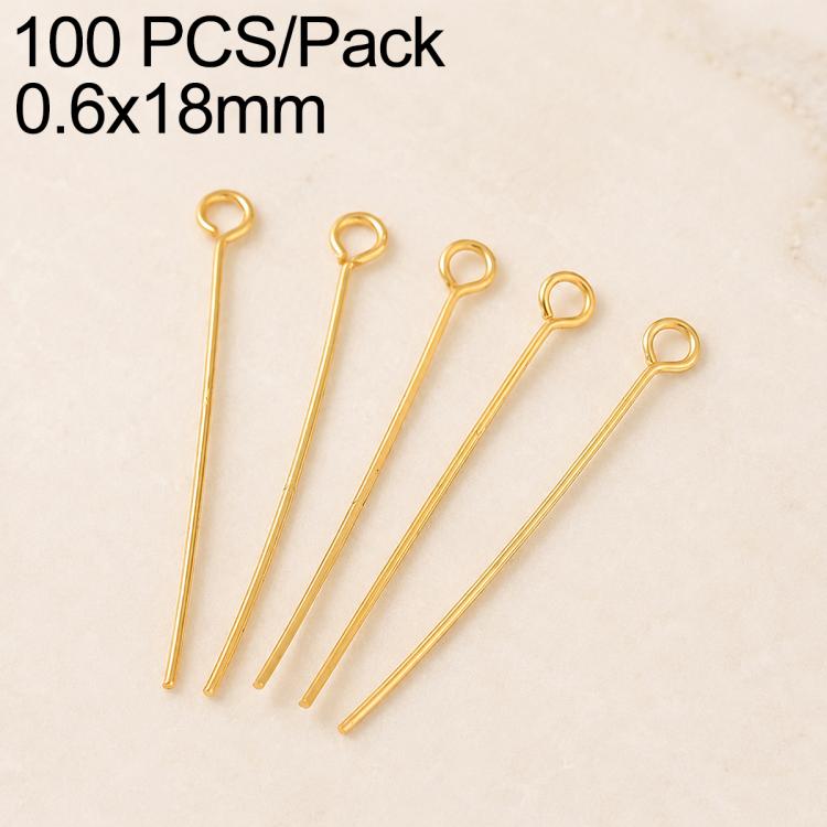 Confezione da 100 perni in ottone placcato oro con testa a sfera per la creazione di orecchini e gioielli fai da te., 0.6x16mm, 0.6x18mm
