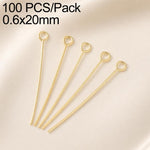 Confezione da 100 perni in ottone placcato oro con testa a sfera per la creazione di orecchini e gioielli fai da te., 0.6x20mm, 0.6x24mm