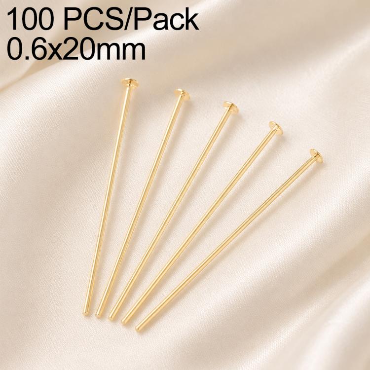 Confezione da 100 perni in ottone placcato oro con testa a sfera per la creazione di orecchini e gioielli fai da te., 0.6x20mm, 0.6x24mm