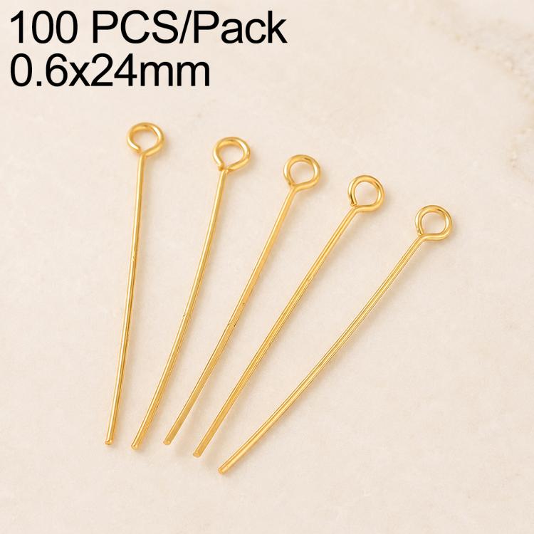 Confezione da 100 perni in ottone placcato oro con testa a sfera per la creazione di orecchini e gioielli fai da te., 0.6x20mm, 0.6x24mm