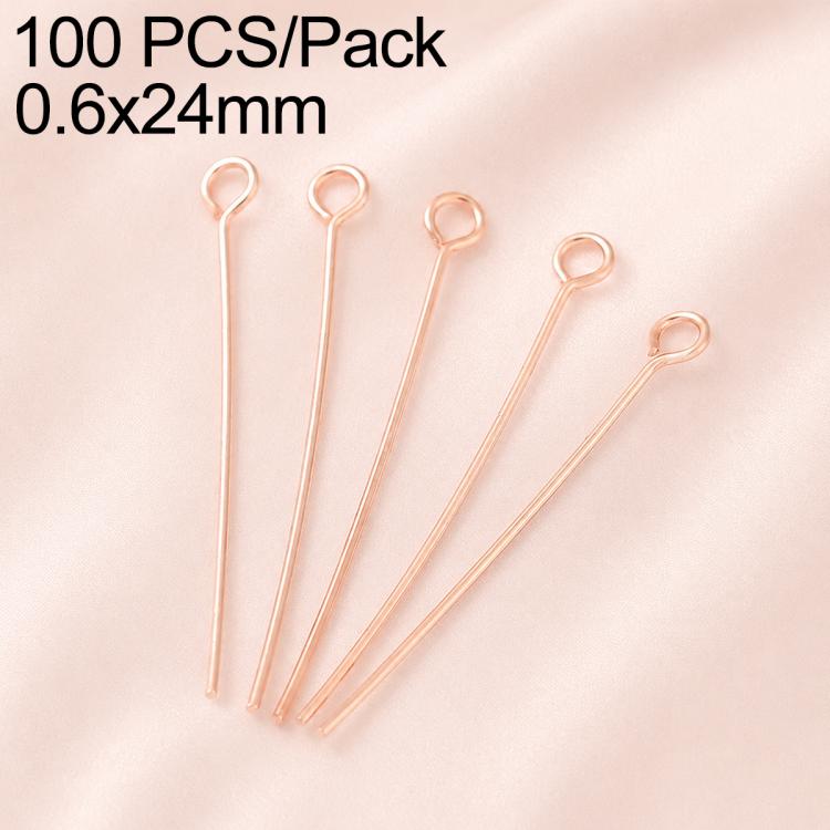Confezione da 100 perni in ottone placcato oro con testa a sfera per la creazione di orecchini e gioielli fai da te., 0.6x20mm, 0.6x24mm