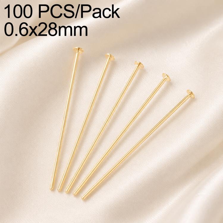Confezione da 100 perni in ottone placcato oro con testa a sfera per la creazione di orecchini e gioielli fai da te., 0.6x28mm, 0.6x30mm
