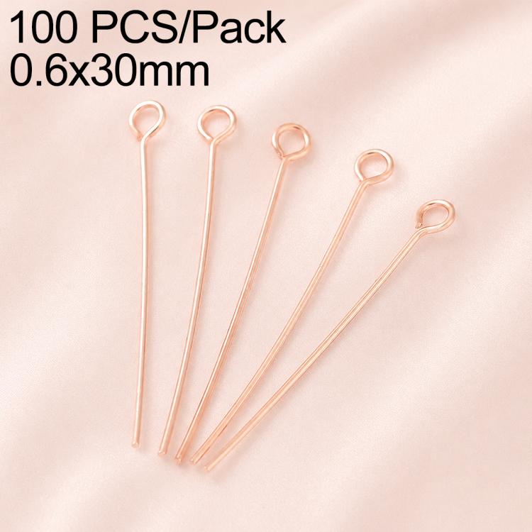 Confezione da 100 perni in ottone placcato oro con testa a sfera per la creazione di orecchini e gioielli fai da te., 0.6x28mm, 0.6x30mm