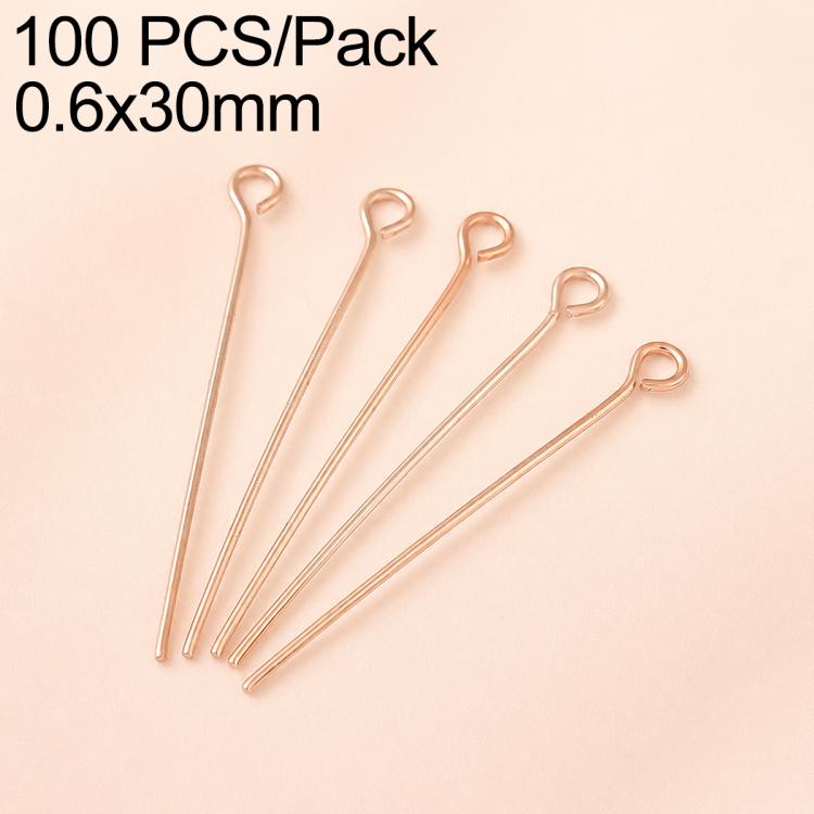 Confezione da 100 perni in ottone placcato oro con testa a sfera per la creazione di orecchini e gioielli fai da te., 0.6x28mm, 0.6x30mm