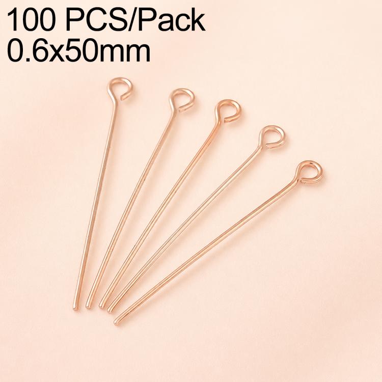 Confezione da 100 perni in ottone placcato oro con testa a sfera per la creazione di orecchini e gioielli fai da te., 0.6x40mm, 0.6x50mm