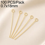 Confezione da 100 perni in ottone placcato oro con testa a sfera per la creazione di orecchini e gioielli fai da te., 0.7x16mm, 0.7x18mm