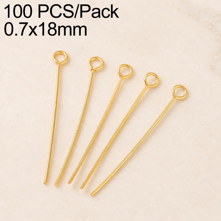 Confezione da 100 perni in ottone placcato oro con testa a sfera per la creazione di orecchini e gioielli fai da te., 0.7x16mm, 0.7x18mm