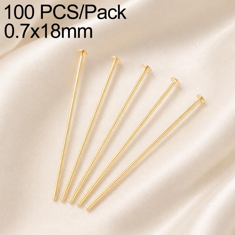 Confezione da 100 perni in ottone placcato oro con testa a sfera per la creazione di orecchini e gioielli fai da te., 0.7x16mm, 0.7x18mm