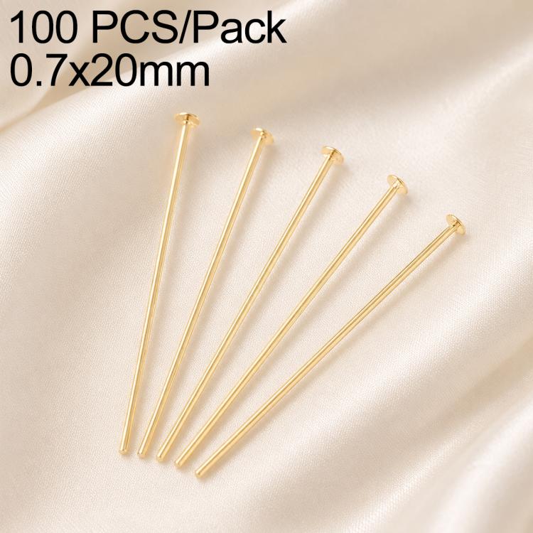 Confezione da 100 perni in ottone placcato oro con testa a sfera per la creazione di orecchini e gioielli fai da te., 0.7x20mm, 0.7x24mm