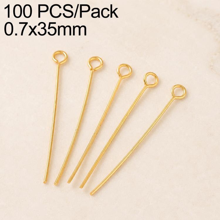 Confezione da 100 perni in ottone placcato oro con testa a sfera per la creazione di orecchini e gioielli fai da te., 0.7x32mm, 0.7x35mm